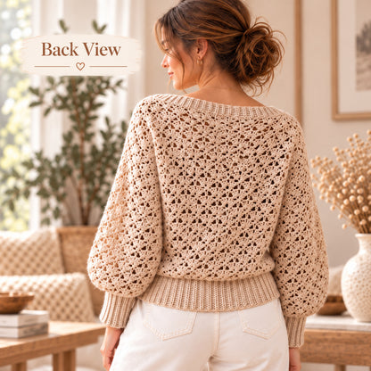 Crochet Lace Pullover Pattern PDF – Balloon Sleeves