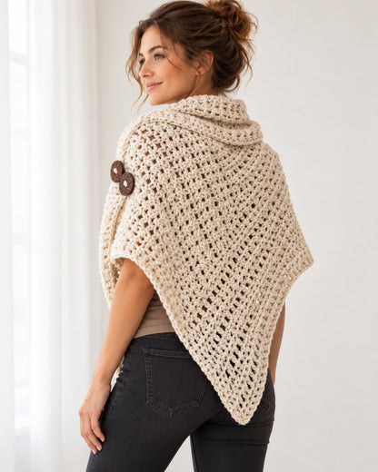 AZALI Crochet Wrap Pattern PDF – Asymmetrical Button Poncho