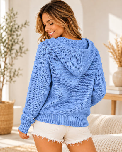 Crochet Hoodie Pattern PDF – Blue Hooded Pullover XS–5XL | Ave Lune Crochet