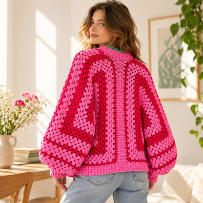 Marylebone Crochet Cardigan Pattern PDF – Pink Granny Style Sweater