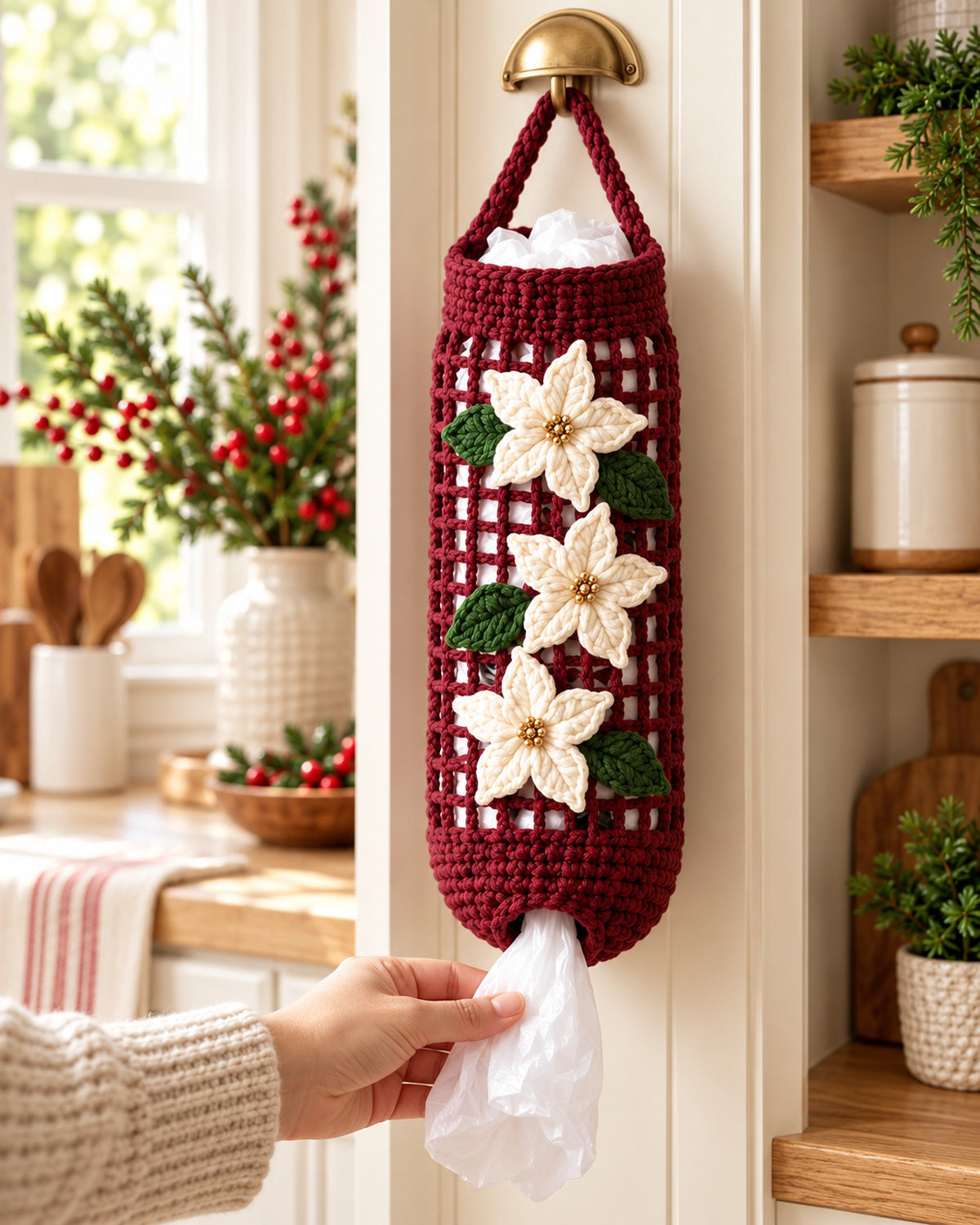 Christmas Poinsettia Crochet Bag Holder Pattern PDF | Ave Lune Crochet