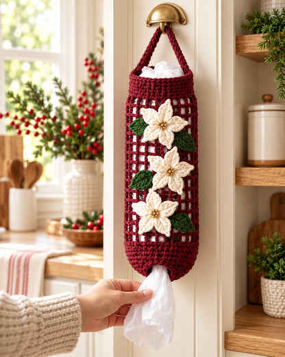 Christmas Poinsettia Crochet Bag Holder Pattern PDF | Ave Lune Crochet