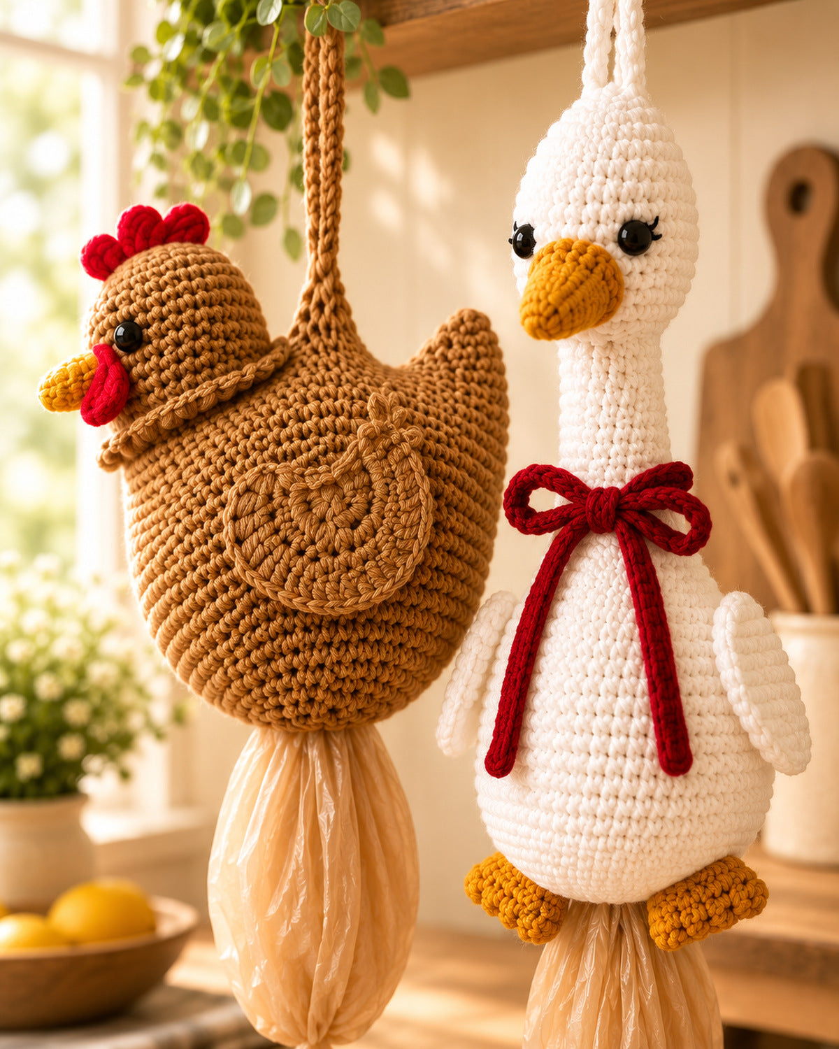 Crochet Bag Holder Pattern Bundle – Chicken, Goose & Caterpillar PDF