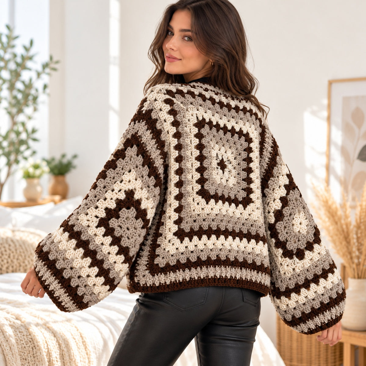 Granny Hexagon Cardigan Crochet Pattern PDF – Chunky Oversized Sweater