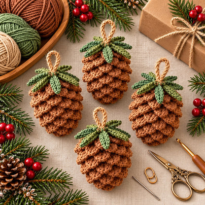 Crochet Pine Cone Ornament Pattern PDF – Rustic Christmas Decor