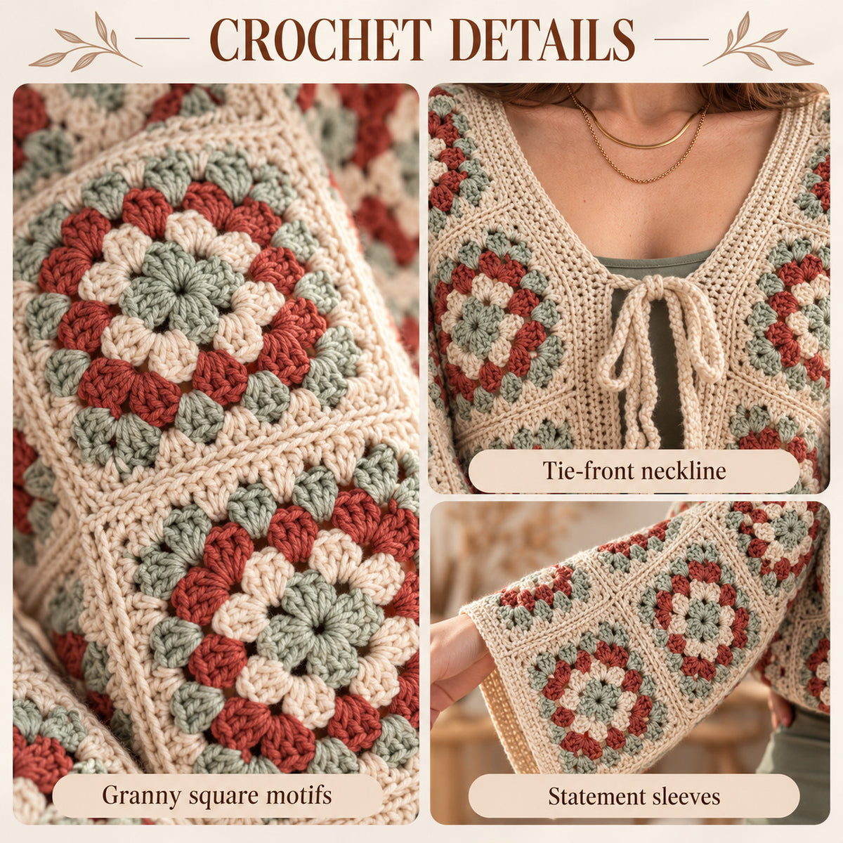 Granny Square Cardigan Crochet Pattern PDF – Tie Front, Made to Measure