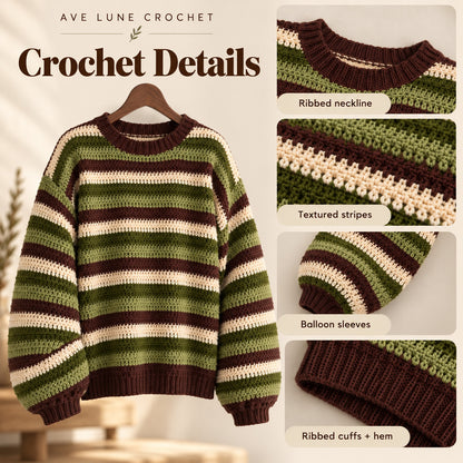 Striped Crochet Jumper Pattern PDF + Video Tutorial – Beginner Friendly Sweater