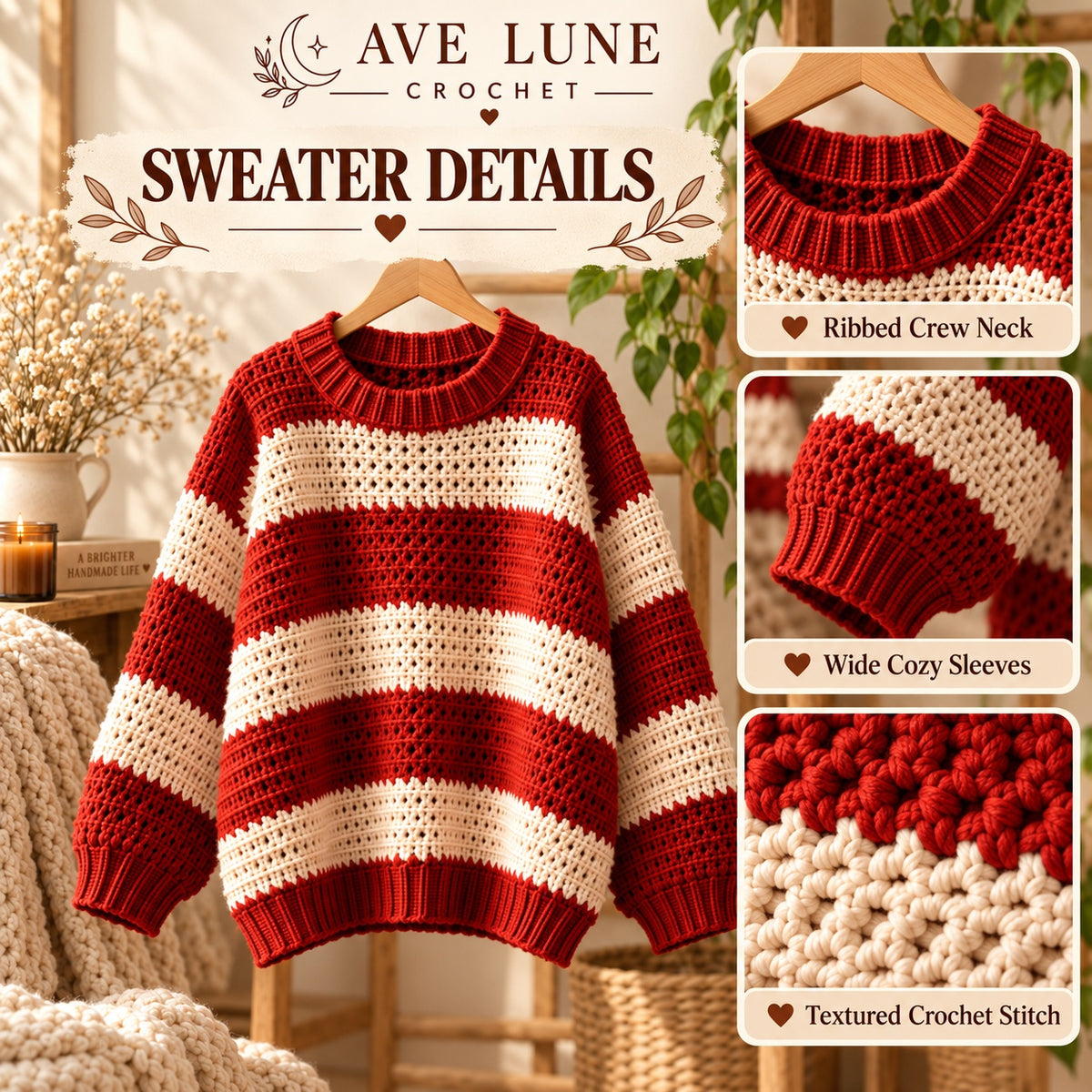 Oversized Striped Crochet Sweater Pattern PDF – Sizes 3XS–4XL Pullover
