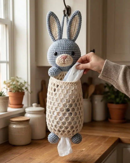 Honeycomb Bunny Bag Keeper Crochet Pattern PDF – Hanging Bag Dispenser
