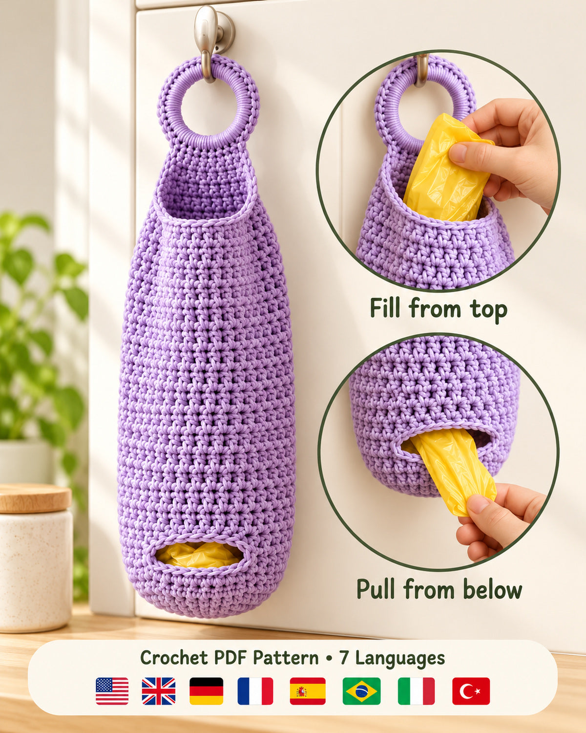 Hanging Crochet Bag Holder Pattern PDF – Plastic Bag Dispenser | Ave Lune Crochet