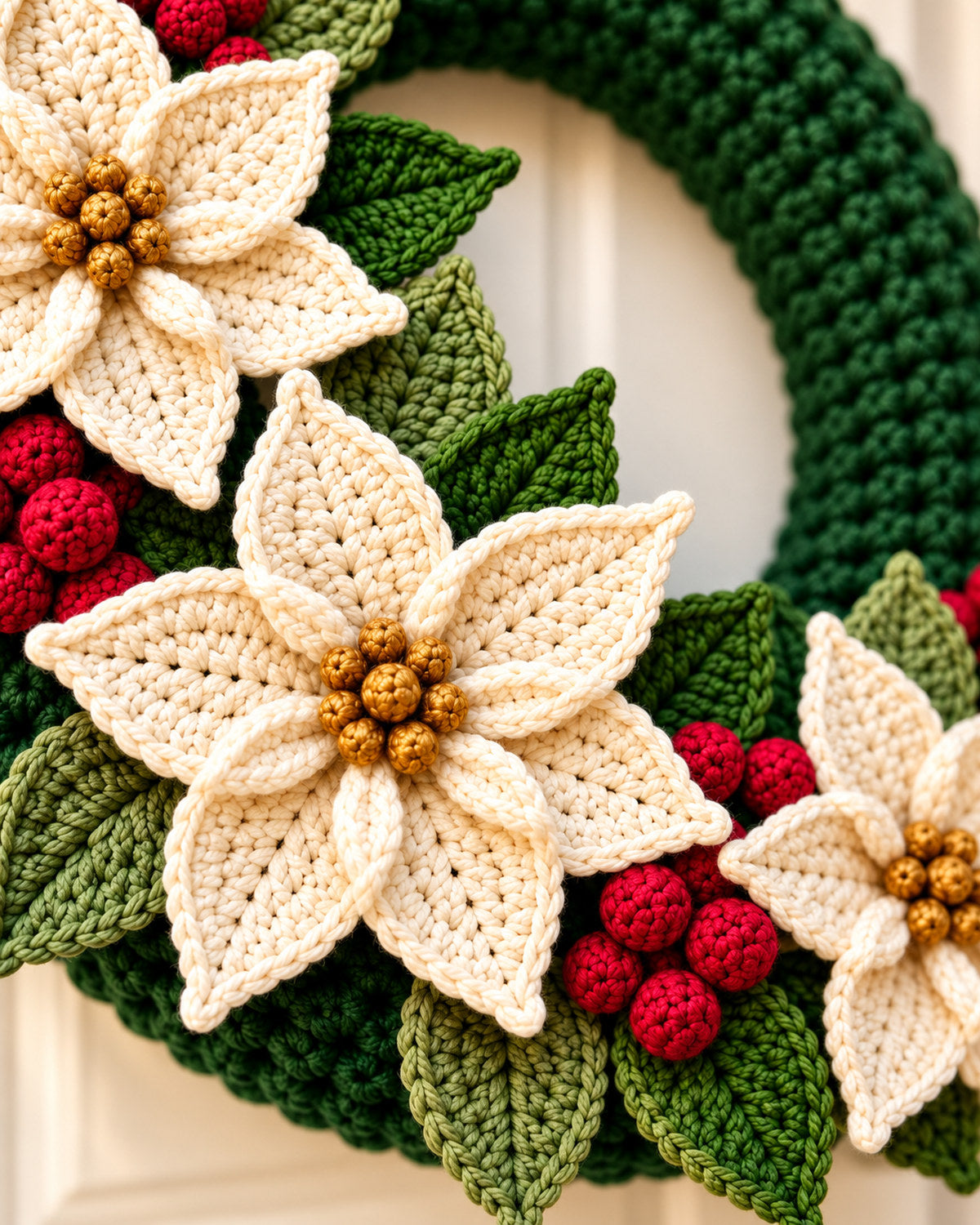 Crochet Christmas Wreath Pattern PDF – Poinsettias & Berries