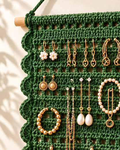 Crochet Jewelry Holder Pattern PDF – Boho Wall Hanging Organizer