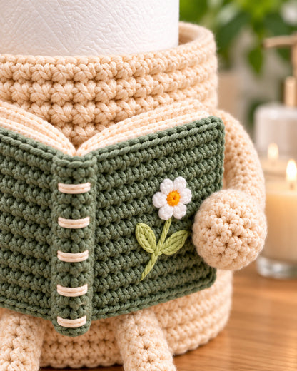 Crochet Toilet Paper Holder Pattern PDF – Reading Book Amigurumi