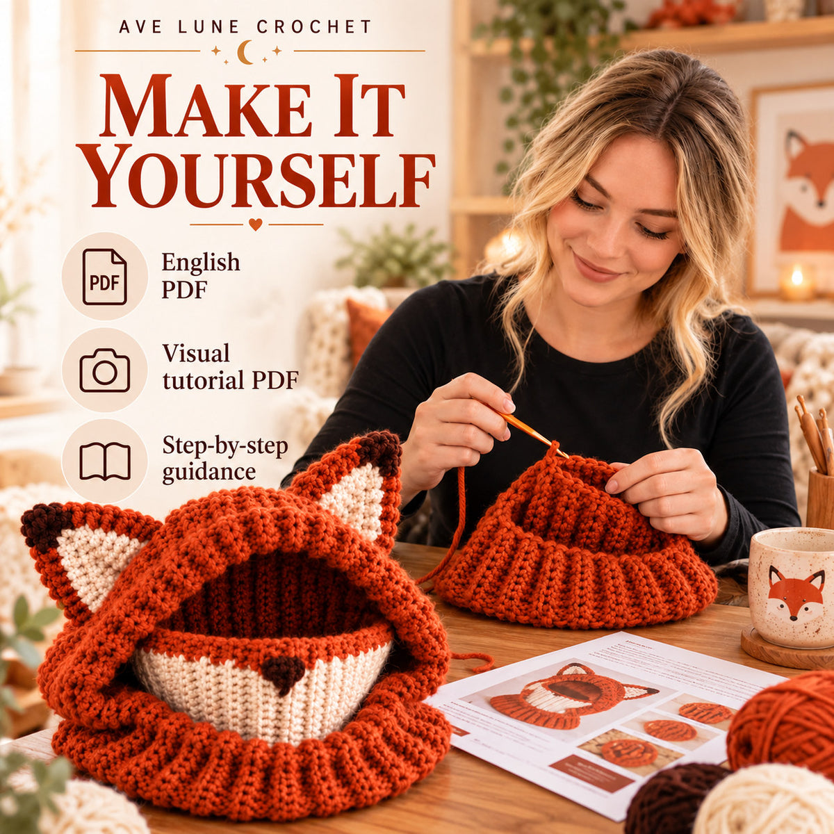Fox Hooded Cowl Crochet Pattern PDF – Fox Ear Balaclava & Neck Warmer