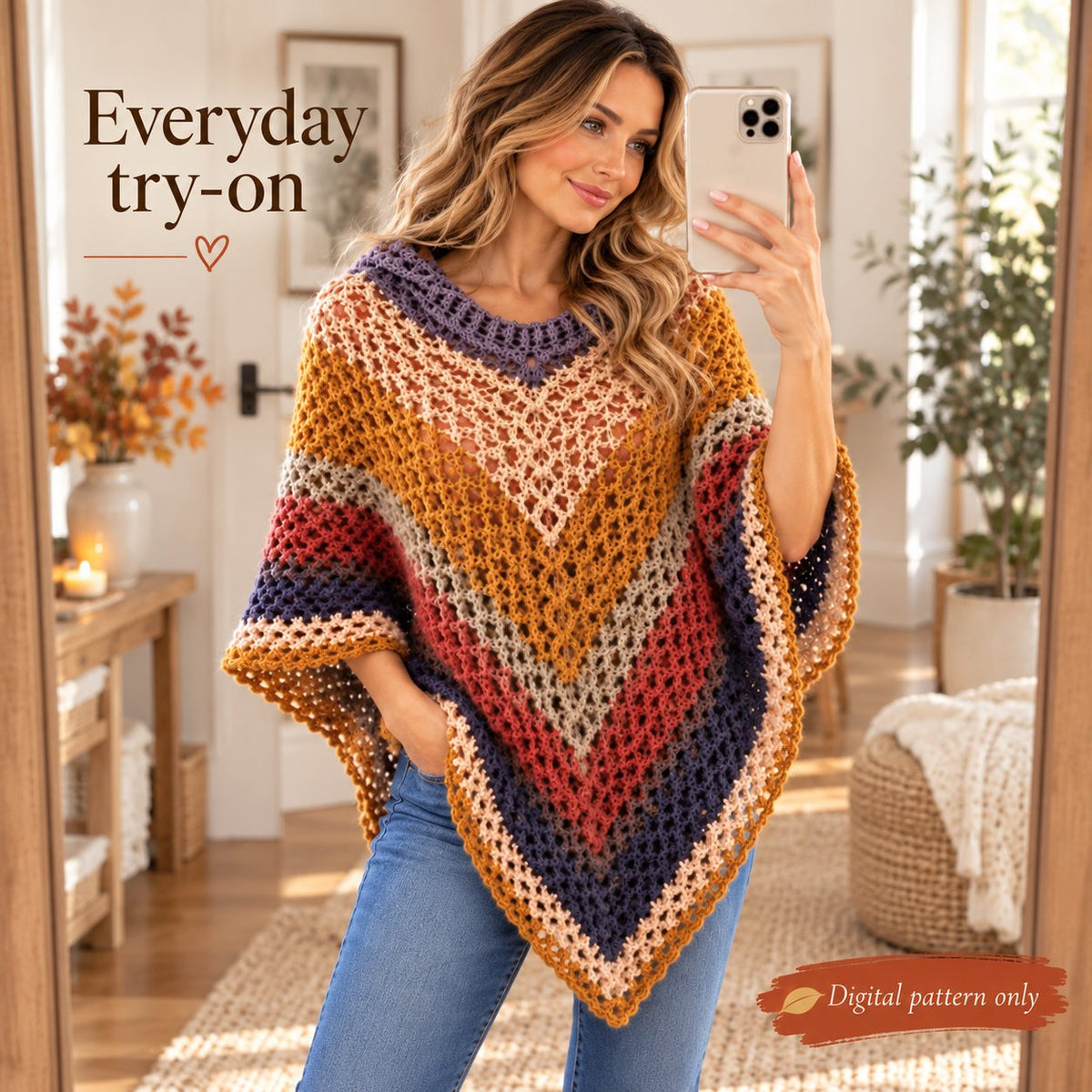 Autumn Leaves Hooded Poncho Crochet Pattern PDF + Video Tutorial