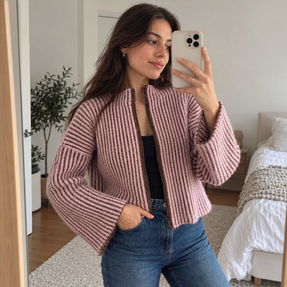 Ribbed Zip-Up Cardigan Crochet Pattern PDF + Video Tutorial | Made to Measure