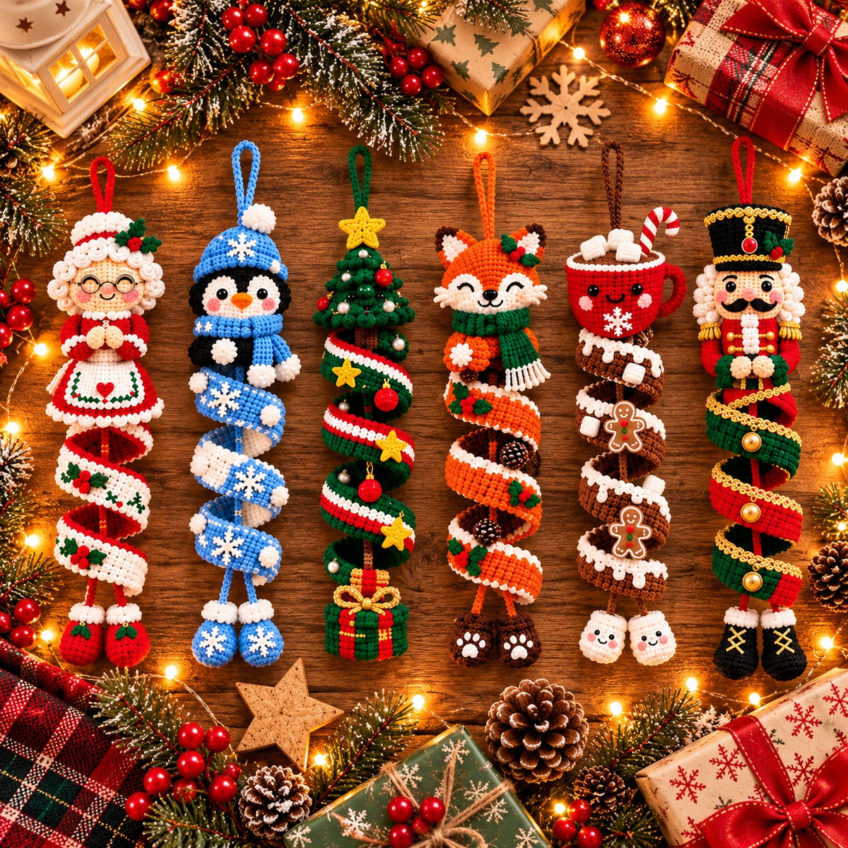 Christmas Spiral Ornaments Crochet Pattern PDF Bundle – 6 Festive Designs