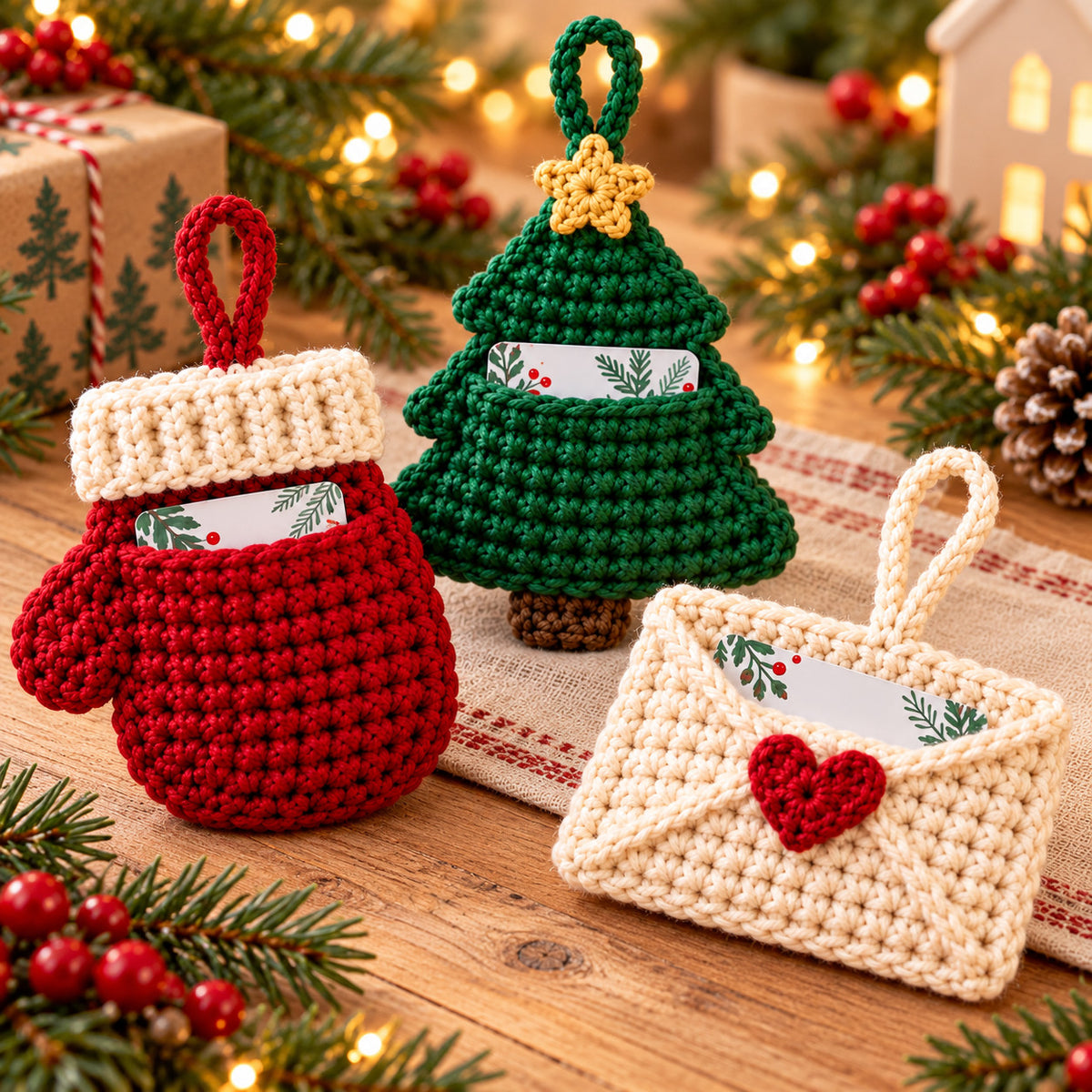 Christmas Gift Card Holder Crochet Pattern PDF – 3 Festive Designs