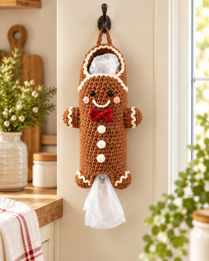 Gingerbread Man Bag Keeper Crochet Pattern PDF – Christmas Plastic Bag Holder