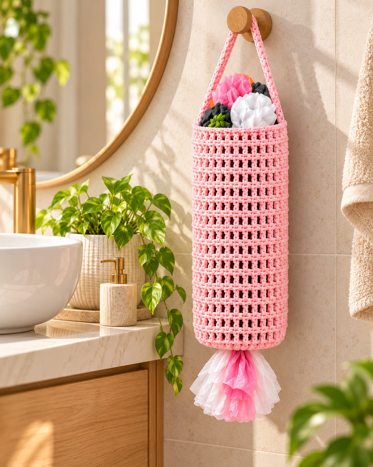 Crochet Plastic Bag Holder Pattern PDF – Hanging Mesh Bag Dispenser