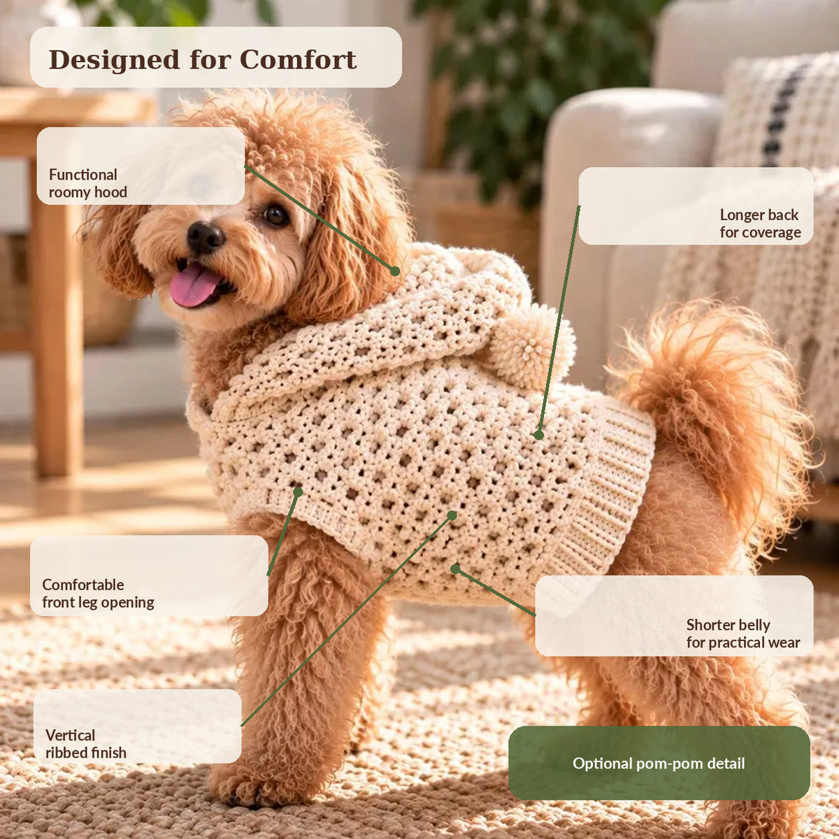 Crochet Hooded Dog Sweater Pattern PDF, Dog Hoodie Crochet Pattern, Sizes XS–L, English German French