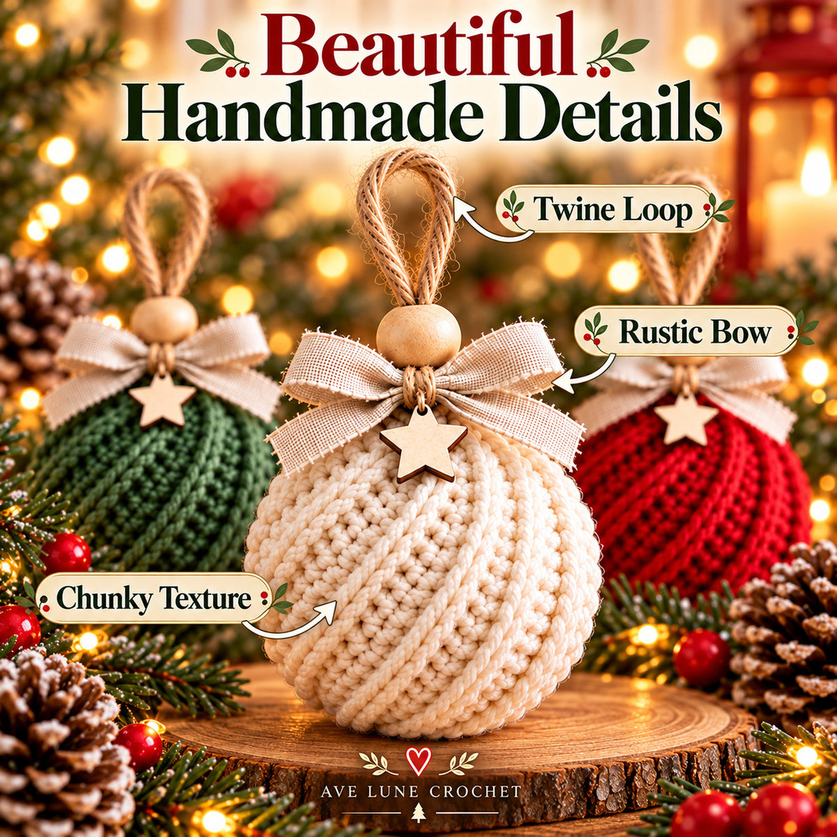 Christmas Ornament Crochet Pattern Bundle PDF, 3 Crochet Bauble Patterns, Beginner Holiday Decor, Digital Download