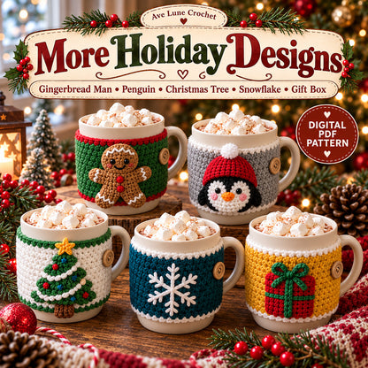 10 Christmas Mug Cozy Crochet Patterns PDF Bundle, Beginner Holiday Cup Cozy Patterns, English Digital Download