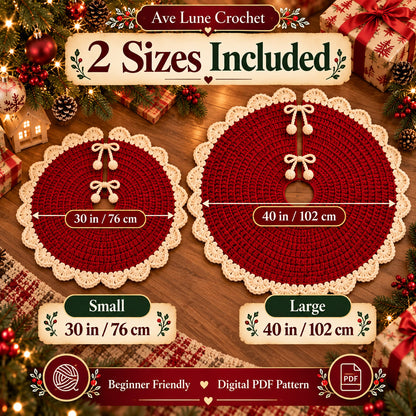 Christmas Tree Skirt Crochet Pattern PDF, Beginner Crochet Tree Skirt, 2 Sizes 30 & 40 Inch, 5 Languages