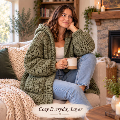 Chunky Hooded Cardigan Crochet Pattern PDF – Oversized Women’s Pocket Sweater