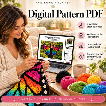 Rainbow Butterfly Wing Shawl Crochet Pattern PDF | Colorful Crochet Wrap