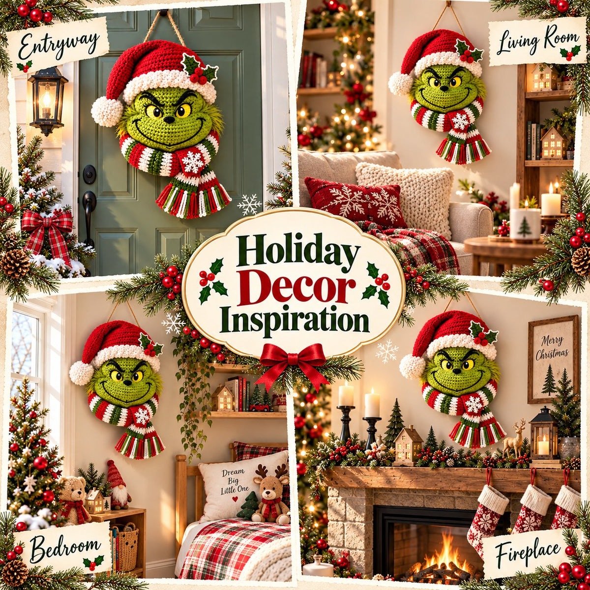 Green Christmas Character Door Hanger Crochet Pattern PDF | Festive Holiday Wall Decor | Christmas Crochet Pattern