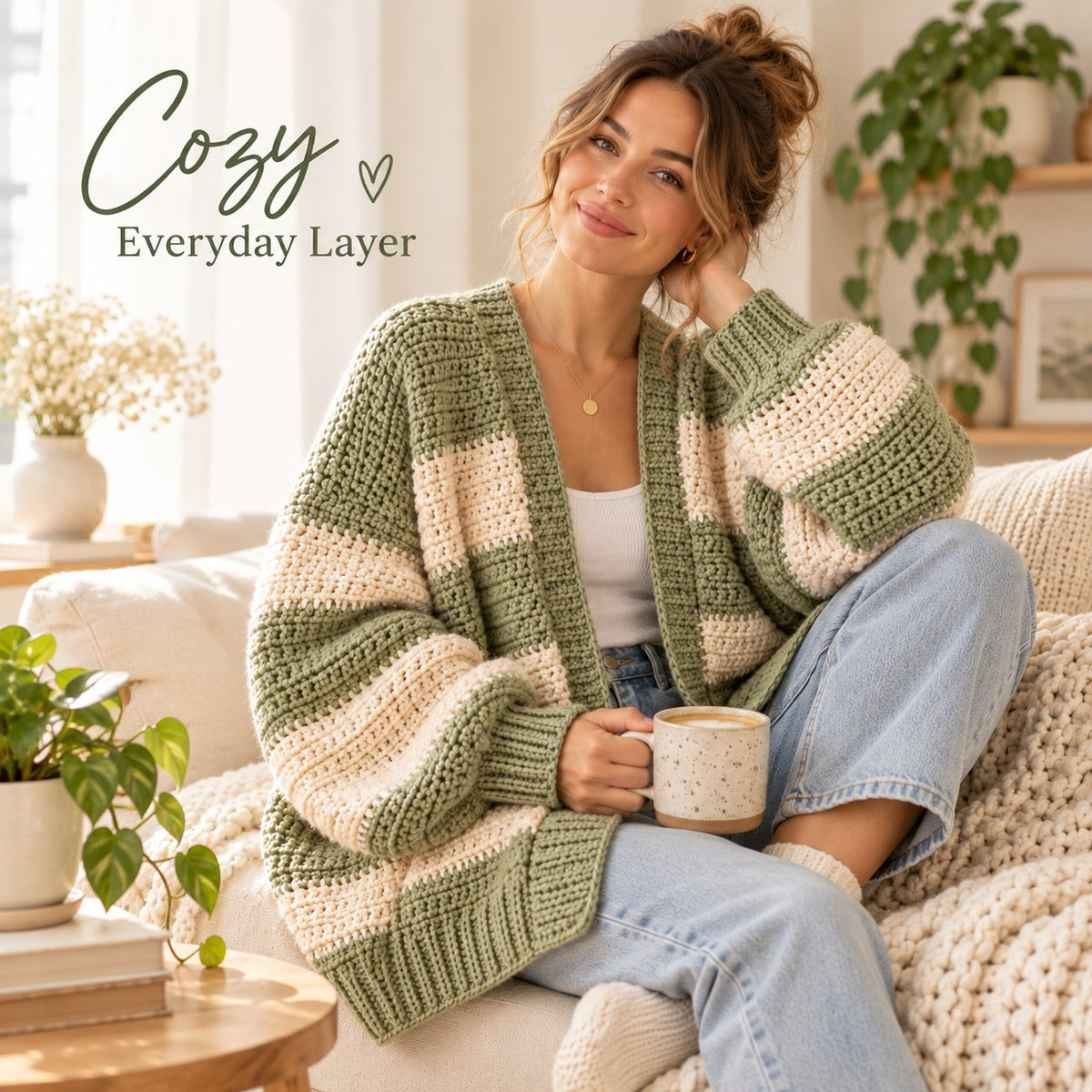 Oversized Chunky Cardigan Crochet Pattern PDF - Beginner Friendly Striped Sweater - Cozy Crochet Cardigan Pattern