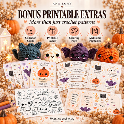 Little Wishes Spooklings Crochet Pattern Bundle PDF – Halloween Cat, Ghost, Bat & Pumpkin Amigurumi