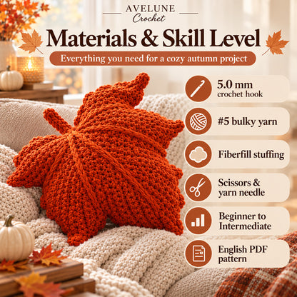 Crochet Maple Leaf Pillow Pattern PDF | Fall & Autumn Leaf Cushion, Cozy Home Decor