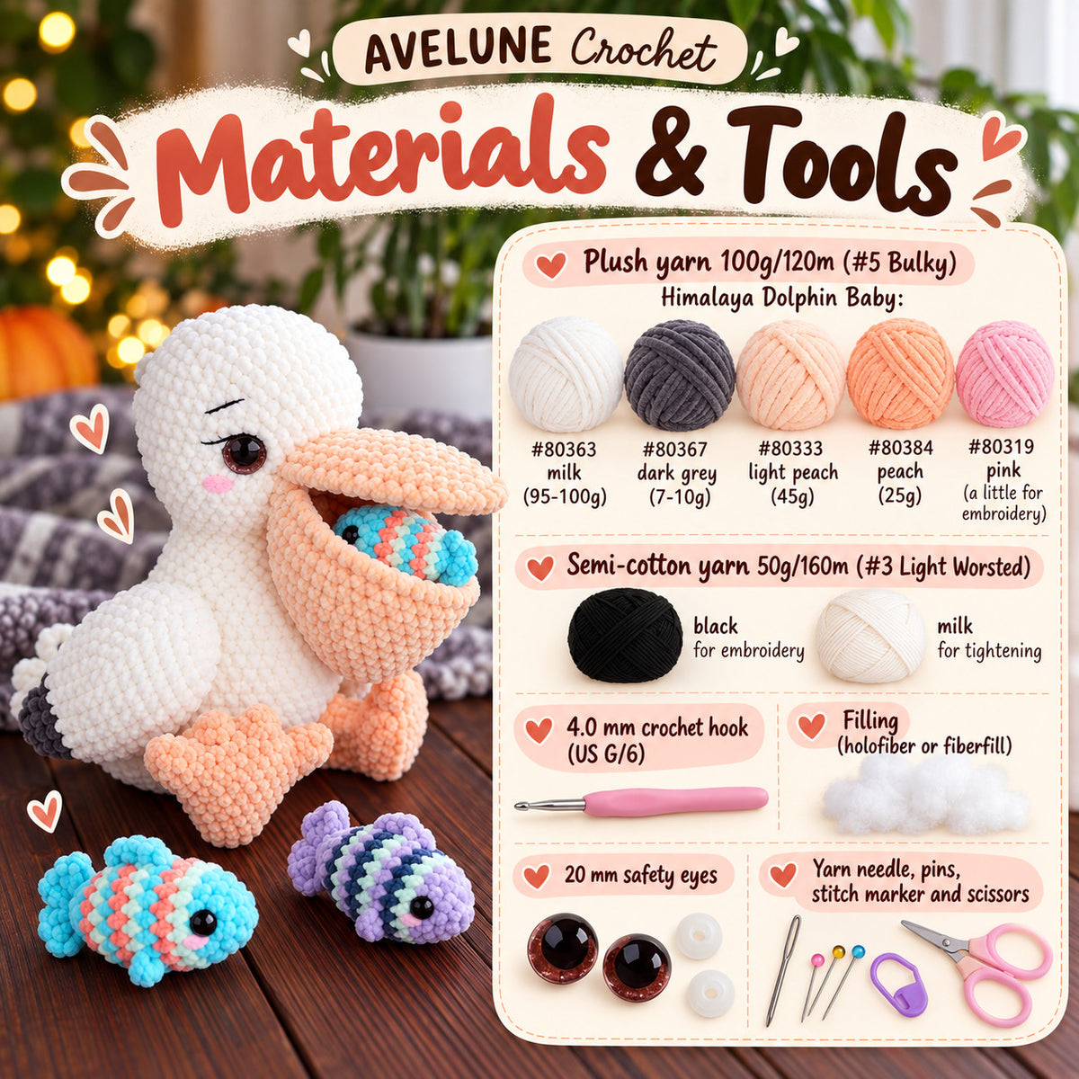 Pelican Crochet Pattern PDF with FREE Fish Pattern | Cute Plush Bird Amigurumi