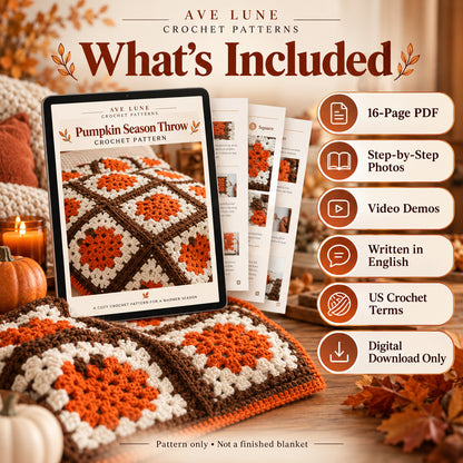 Pumpkin Season Throw Crochet Pattern PDF – Chunky Granny Square Pumpkin Blanket, Fall Home Decor