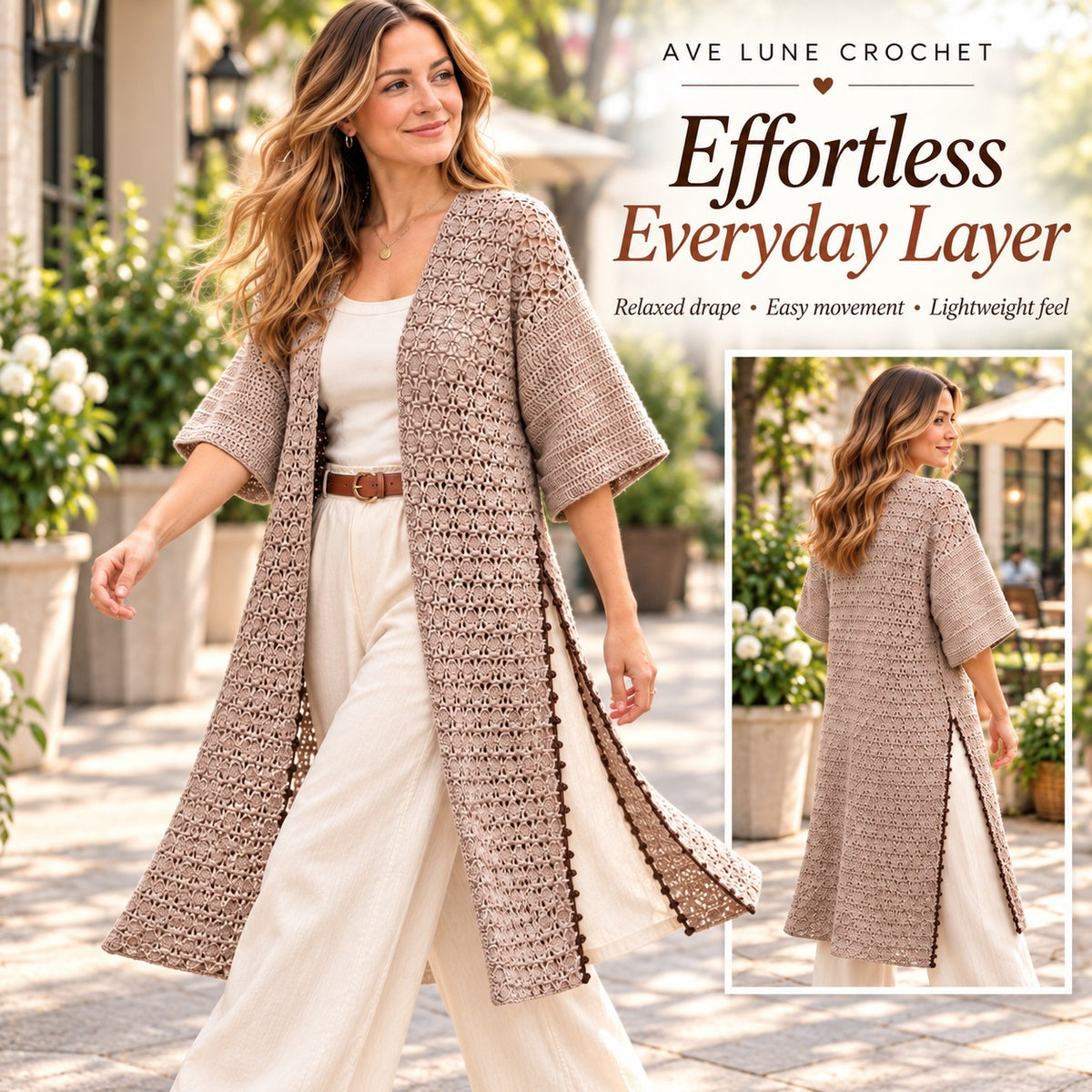 Side Slit Lightweight Cardigan Crochet Pattern PDF | Long Lace Cardigan with Step-by-Step Video Tutorial