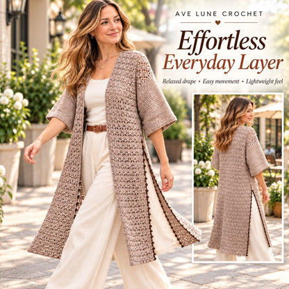 Side Slit Lightweight Cardigan Crochet Pattern PDF | Long Lace Cardigan with Step-by-Step Video Tutorial