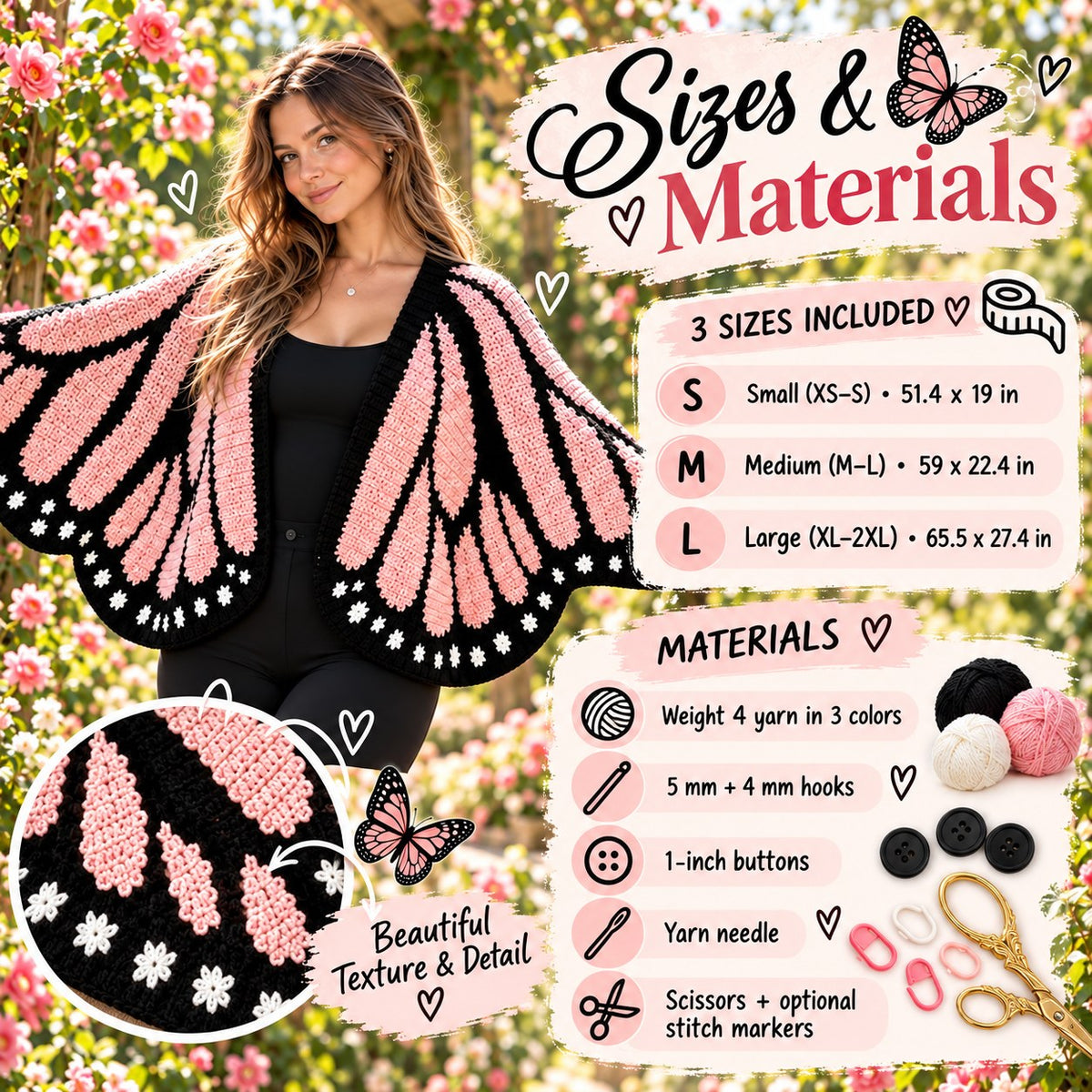 Monarch Butterfly Crochet Cardigan Pattern + Video Tutorial | Butterfly Wing Cardigan PDF | Tapestry Crochet Pattern