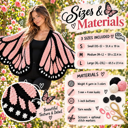 Monarch Butterfly Crochet Cardigan Pattern + Video Tutorial | Butterfly Wing Cardigan PDF | Tapestry Crochet Pattern