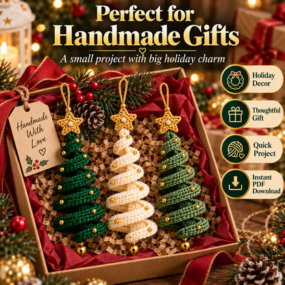 Spiral Christmas Tree Ornament Crochet Pattern PDF – Easy Holiday Hanging Decor & Handmade Gift
