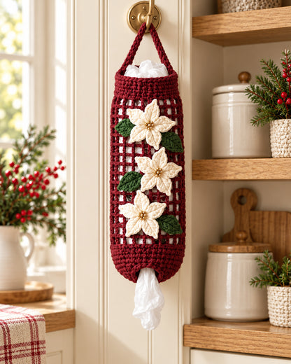 Christmas Poinsettia Crochet Bag Holder Pattern PDF | Ave Lune Crochet
