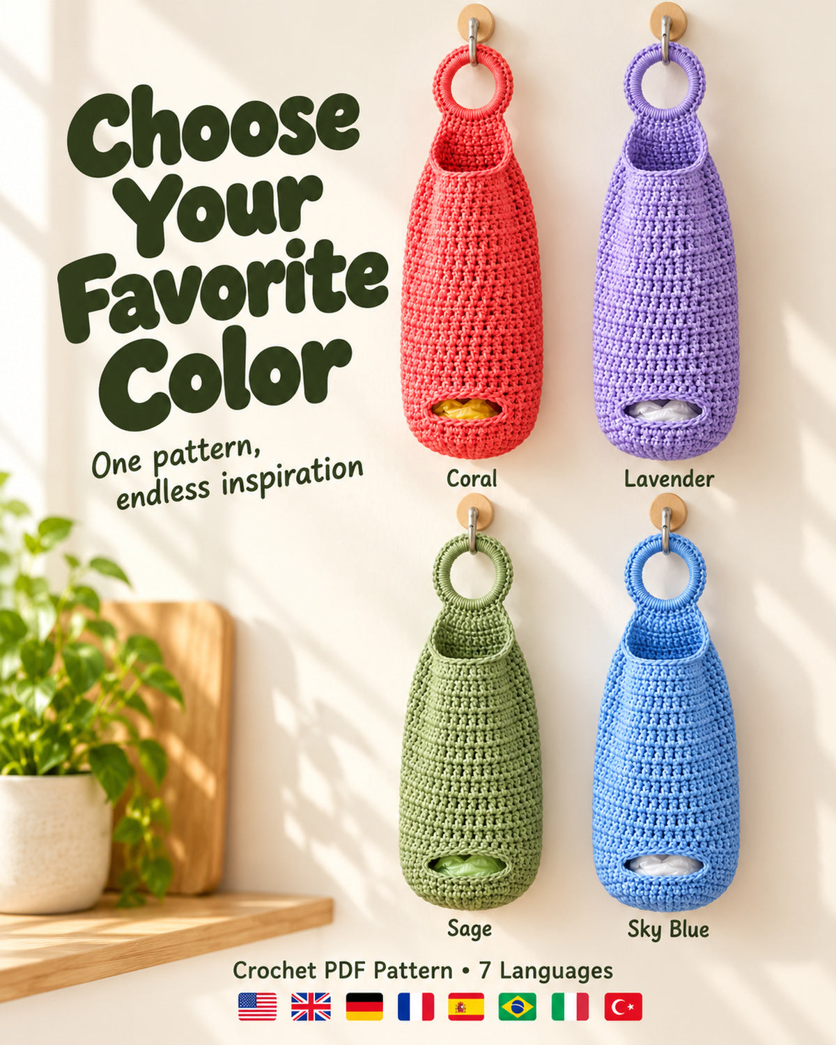 Hanging Crochet Bag Holder Pattern PDF – Plastic Bag Dispenser | Ave Lune Crochet