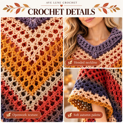 Autumn Leaves Hooded Poncho Crochet Pattern PDF + Video Tutorial