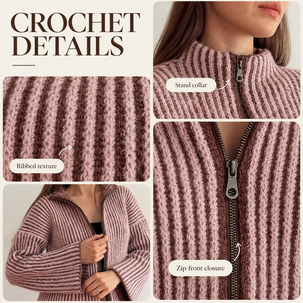 Ribbed Zip-Up Cardigan Crochet Pattern PDF + Video Tutorial | Made to Measure