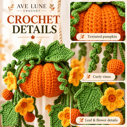 Pumpkin Hanging Crochet Pattern PDF – Fall Wall Decor, Autumn Pumpkin Plant