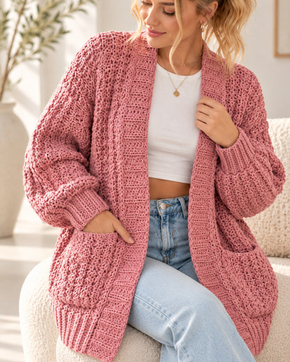 Crochet Pocket Cardigan Pattern PDF – Long Oversized Cardigan XS–5XL