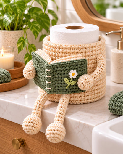 Crochet Toilet Paper Holder Pattern PDF – Reading Book Amigurumi