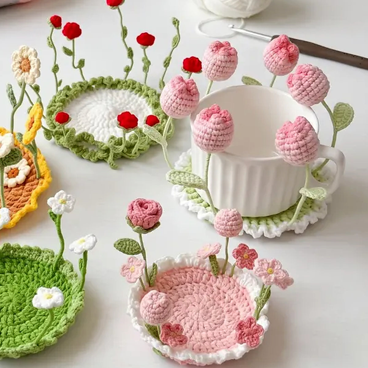 16-in-1 Flip-Up Coaster Crochet Pattern PDF – Floral & Themed Coaster Bundle