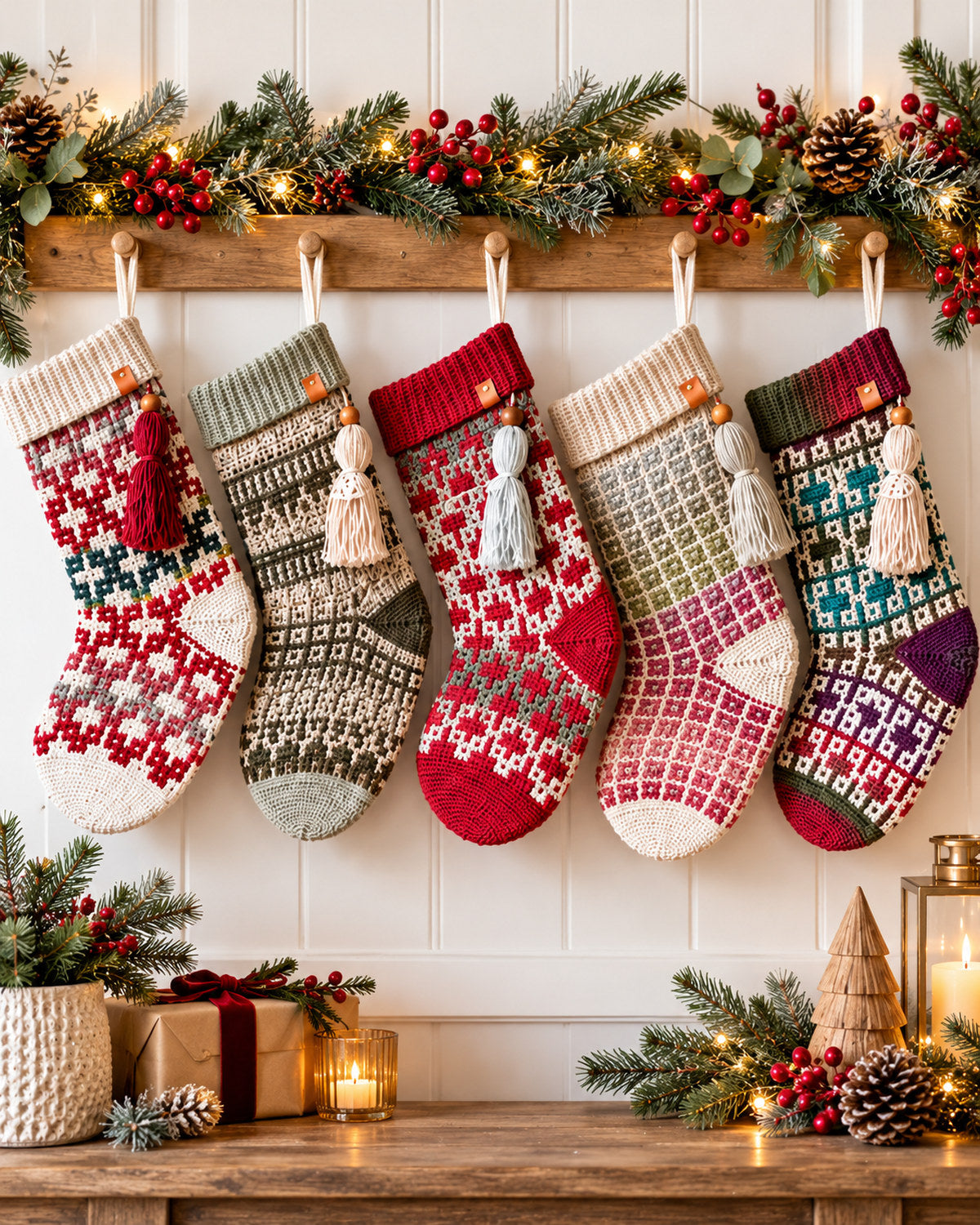 Mosaic Crochet Christmas Stocking Pattern Bundle PDF – 5 Designs